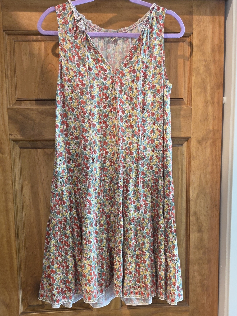 Max Studio Pastel Floral Smocked Neck Sleeveless Dress